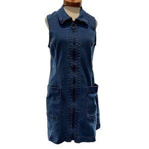 Sharagan Womens Zip Up Jean Dress Sleeveless Stretch Size 14 Mid Length‎